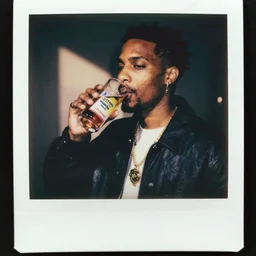 chief keef drinking a glass of wockhardt cough syrup, polaroid