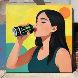 girl drinks monster energy, organic painting, sunny day, matte painting, bold shapes, hard edges, street art, trending on artstation, by huang guangjian and gil elvgren and sachin teng