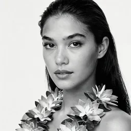 black and white vogue closeup portrait by herb ritts of a beautiful female model, hawaiian. high contrast