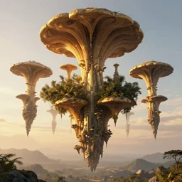 symmetry!! free fall, technological, futuristic, sci - fi, surreal landscape, fungus tower, golden hour, very detailed, perfect composition, perfect lighting, 4 k, trending on artstation, greg rutkowski, derek zabrocki, artgerm, 3 d render, octane render