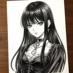 highly detailed and professional pixiv 9 0 s seinen manga art, portrait of goth anime woman, drawn by ilya kuvshinov.