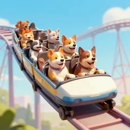 dogs riding a roller coaster, fear, sharp focus, epic retrowave art, trending on art station