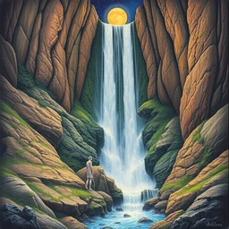waterfall by beeple, artgerm, salvador dali, bruce pennington, frank, stella, makoto shinkai, angus mckie, alex grey, don bluth, gediminas pranckevicius, chris moore, kaja foglio, andre masson, dr. suess, brian despain, chesley bonestell. symbolism, surrealism,