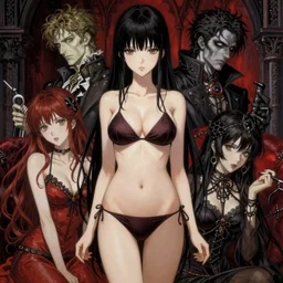 realistic detailed image of anime girl in bikini by Ayami Kojima, Amano, Karol Bak, Greg Hildebrandt, and Mark Brooks, Neo-Gothic, gothic, rich deep colors. Beksinski painting, part by Adrian Ghenie and Gerhard Richter. art by Takato Yamamoto. masterpiece