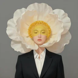 giant flower head, woman in suit, surreal, minimalist, digital painting, artstation, hsiao - ron cheng