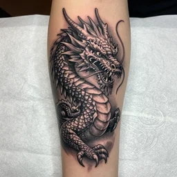 a tattoo design of a realistic dragon, highly detailed