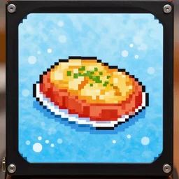 frozen food pixel art with hdd image, realistic image, and bokeh