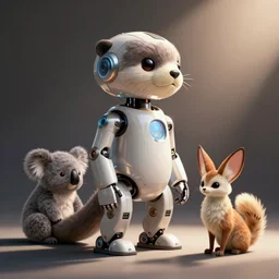 studio photo of a futuristic cute pet robot, by artgerm and greg rutkowski and marc newson and zaha hadid and alphonse mucha, robotic otter ( ( ( ( ( ( koala fennec ) ) ) ) ) ) mix, kindchenschema, side view, volumetric light, detailed, octane render - t