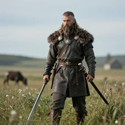 a viking warrior in a grassy field, 4k digital art, high-resolution photograph, high detail