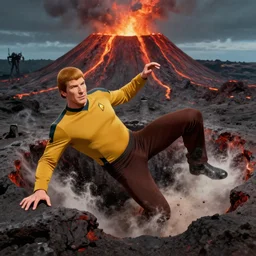 captain kirk falling into a volcano