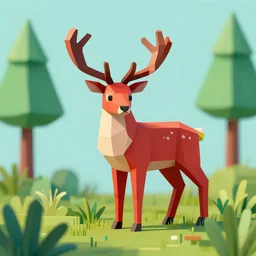 lowpoly art of red deer in an undergrowth, unreal engine, retrowave color palette, 3 d render, lowpoly, colorful, digital art, perspective