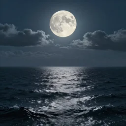 ghibli sytle, moon light of the sea, cloud sky background, high detail,