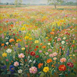 an epic painting of an infinite flower garden