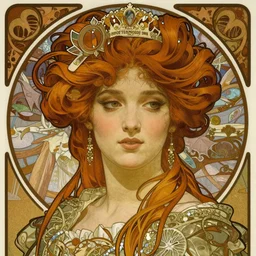 realistic detailed face portrait of young beautiful fairy tale Queen Marie Antoinette by Alphonse Mucha, Ayami Kojima, Yoshitaka Amano, Charlie Bowater, Karol Bak, Greg Hildebrandt, Jean Delville, and Mark Brooks, Art Nouveau, Pre-Raphaelite, Neo-Gothic, gothic, Art Nouveau, intricate fine details, exquisite, rich deep moody colors