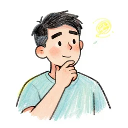 a colorful sketch of a cartoon man thinking