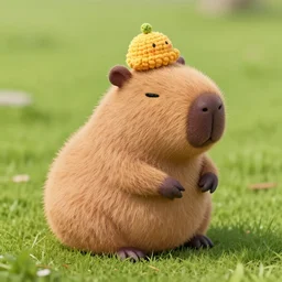 a crochet capybara having a good time