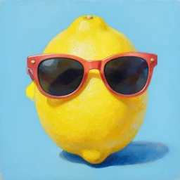 painting by gerald brom of a lemon wearing a fashionable pair of sunglasses