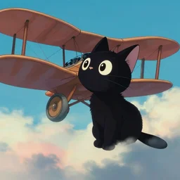 a wholesome animation key shot of a black cat! looking a biplane! in the sky, medium shot, studio ghibli, pixar and disney animation, sharp, rendered in unreal engine 5, anime key art by greg rutkowski, bloom, dramatic lighting