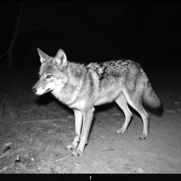 bad waulity nightfootage nightcam black and white trailcam footage of native weird distorted human body Skinwalker transforming into a coyote