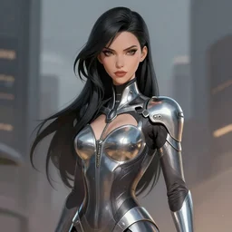 a portrait of leeloo in the city, fantasy, elegant, digital painting, artstation, concept art, matte, sharp focus, illustration, 3 d toon shader, chrome, dark outlines, art by josan gonzalez, n 4