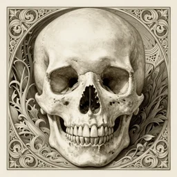 memento mori by arthur rackham, art forms of nature by ernst haeckel, exquisitely detailed, art nouveau, gothic, ornately carved beautiful skull mask dominant, intricately carved ornamental antique bone, art nouveau botanicals, art forms of nature by ernst haeckel, horizontal symmetry, symbolist, visionary