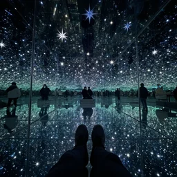 a room made of mirrors and stars, mystical, first person pov, realistic fantasy photography