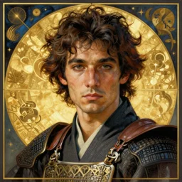 realistic hyper detailed portrait of a samurai warrior by Alphonse Mucha and Charlie Bowater and art germ, rule of thirds, golden ratio, portrait style with the subject in the middle of the frame