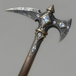 a close up image of a pickaxe with a diamond ornaments, d & d, fantasy, intricate, elegant, highly detailed, digital painting, artstation, concept art, matte, sharp focus, illustration, hearthstone, art by artgerm, art by greg rutkowski, art by alphonse mucha