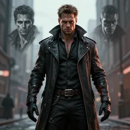 a digital art portrait of city vampire biker character design from dark souls, brutal brad pitt vampire character sheet, 4 k, ultra detail, volumetric lighting, unreal engine, octane render