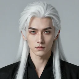 portrait of 4 0 - year - old man with long white hair with a pale complexion, pointed face and grey eyes, wearing black clothes, hyper realistic face, beautiful eyes, character art, art by artgerm lau and wlop and and ilya kuvshinov and john singer sargent, hyperdetailed, cryengine, trending on artstation, digital art