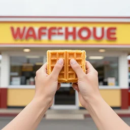 first person perspective with arms and hands, wafflehouse