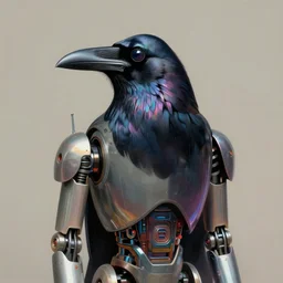 portrait of raven, perfect future, iridescent color palette, art by karol bak, 1 9 7 0 s retro future robot android. muted colors