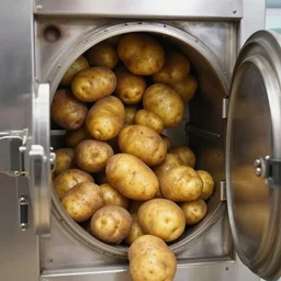 an open bank vault with potato's pouring out of it