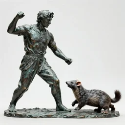 statue of man fighting ferrets