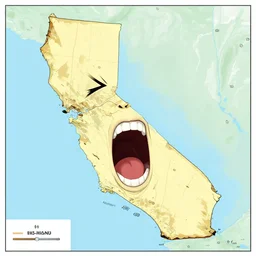 map of the state of california with a screaming face
