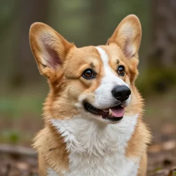 a detailed photo of corgi dog in a forest