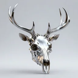 A symmetry vaporwave, chrome mechanical Deer skull head by moebius, by angus mckie, by rhads