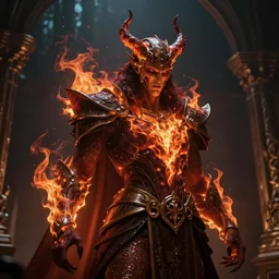 Evil flame lich  king，victorian art，cinematic，extremely detailed, trending on artstation，Cinematic Lighting