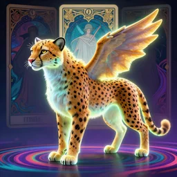 side portrait, warrior furry cheetah with wing, realism, gloomhaven, soft, smooth, luminescent, art nouveau tarot, backlit glow, colorful swirly ripples, gaudy colors, aesthetic octane render, unreal engine, 8 k, by greg rutkowski, jesper ejsing, rhads, ilya kuvshinov, cushart krenz
