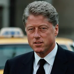 film still close - up shot of bill clinton as travis bickle from the movie taxi driver. photographic, photography