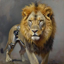 an attractive cybernetic anthro lion, highly detailed oil painting, impasto brush strokes, soft light, 8 k, cyberpunk colour palette, dramatic composition, dramatic lighting, sharp focus, masterpiece, by adrian ghenie and jenny saville and zhang jingna