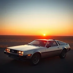 a single delorean and 1 9 6 9 dodge charger hybrid, dslr