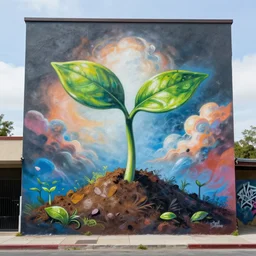 the sprouting as graffiti mural by lee, masterpiece, surrealism, trending on artstation