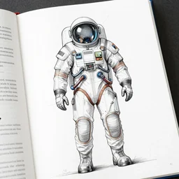 an engineering sketch diagram of a spacesuit, diagram, user manual, sketch, engineering design, digital art
