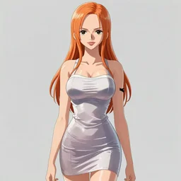 gorgeous anime character concept art of one piece nami, wearing a bodycon dress, clear clean face by ilya kushinov, Avetetsuya Studios, Alexandra Fomina artstation, by Makoto Shinkai, digital 2D, painterly style, cinematic matte Illustration, clean composition, character design, ufotable, VOFAN