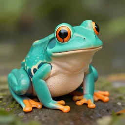 photo [ orange ] and < teal > frog