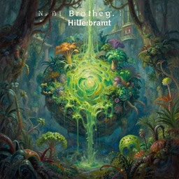 fantasy oil painting, center of the earth landscape, exotic vegetation, green slime oozing down, art by brothers hildebrandt, book cover illustration, sharp focus, extremely detailed