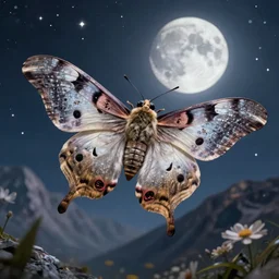 insanely detailed magical moon moth flys in the mountains of the the dream realm, dreamy, realistic ; 8 k