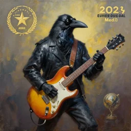 oil painting of anthropomorphic crow guitarist, trending on artstation, masterpiece, award winning