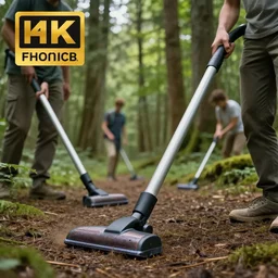 Photo of people vacuuming in the forest, highly-detailed 4K award-winning